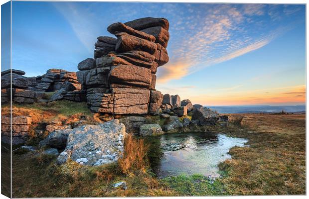 Ice Covered Pool (Great Staple Tor) Canvas Print by Andrew Ray