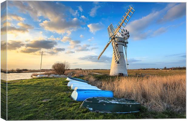 Late Light at Thurne Dyke Drainage Mill Canvas Print by Andrew Ray