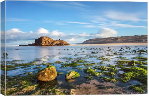Rocky Shore at Perranporth Canvas Print by Andrew Ray