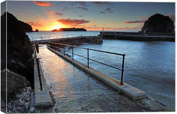 Mullion Cove at Sunset Canvas Print by Andrew Ray