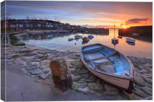 Boats at Sunrise (Mousehole) Canvas Print by Andrew Ray