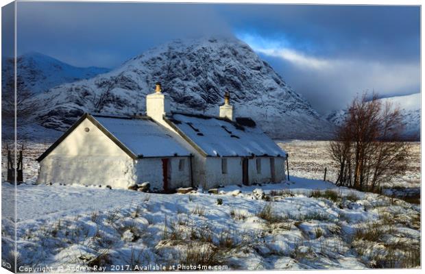 Black Rock Cottage in the Snow Canvas Print by Andrew Ray
