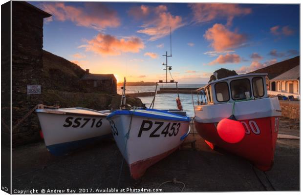 Boats at Sunset (Mullion Cove)  Canvas Print by Andrew Ray