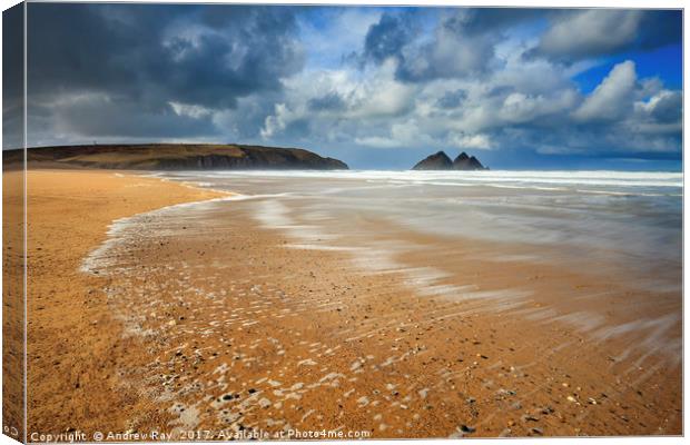 Wave Patterns on Holywell Beach  Canvas Print by Andrew Ray
