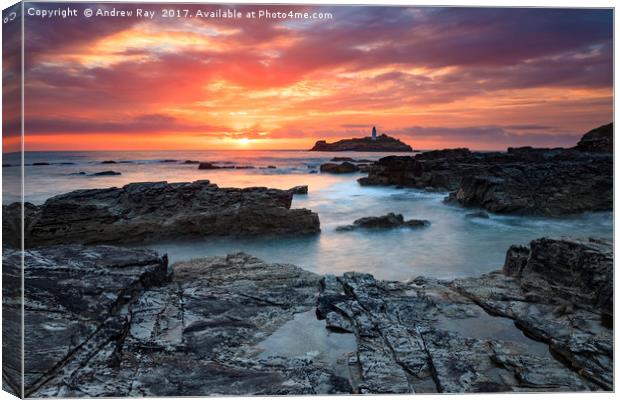 Setting Sun at Godrevy Canvas Print by Andrew Ray
