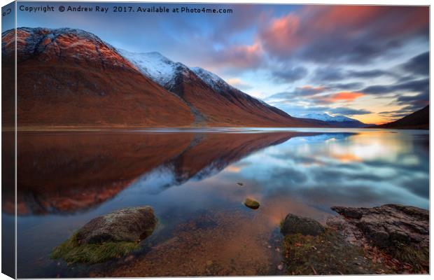 Reflections at Sunset (Loch Etive) Canvas Print by Andrew Ray