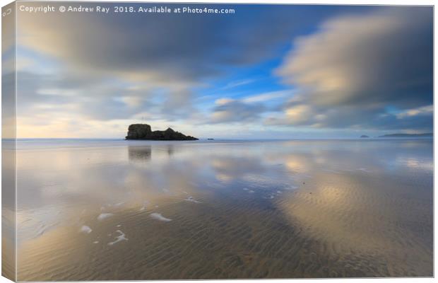 Cloud reflections (Perranporth) Canvas Print by Andrew Ray