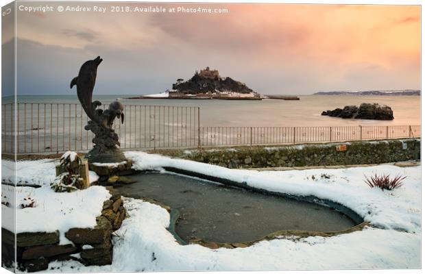Snow at Marazion Canvas Print by Andrew Ray