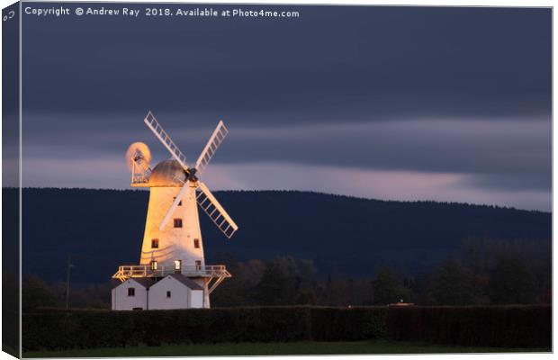 Twilight at Llancayo Windmill Canvas Print by Andrew Ray