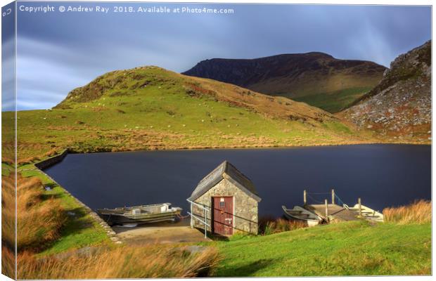 Boat house (Llyn Dywarchen) Canvas Print by Andrew Ray