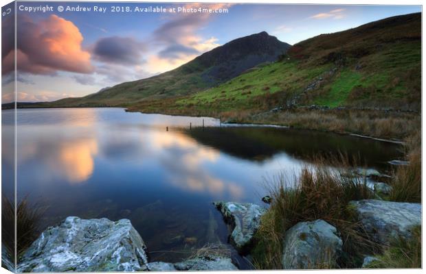 Llyn Dywarchen at sunset Canvas Print by Andrew Ray