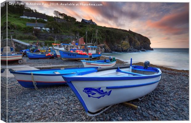 Boats at Sunrise (Cadgwith) Canvas Print by Andrew Ray