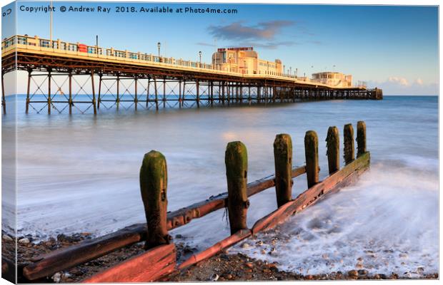 Pier and Groyne (Worthing) Canvas Print by Andrew Ray