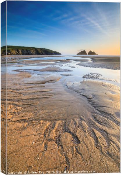 Late light at Holywell Bay Canvas Print by Andrew Ray