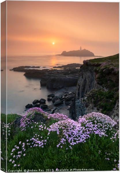 Misty sping sunset (Godrevy) Canvas Print by Andrew Ray
