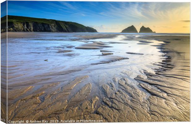 Sand patterns on Holywell Beach Canvas Print by Andrew Ray