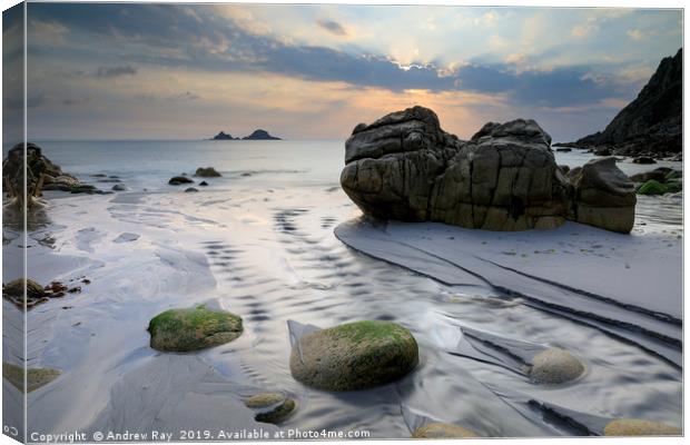 Towards the setting sun (Porth Nanven) Canvas Print by Andrew Ray