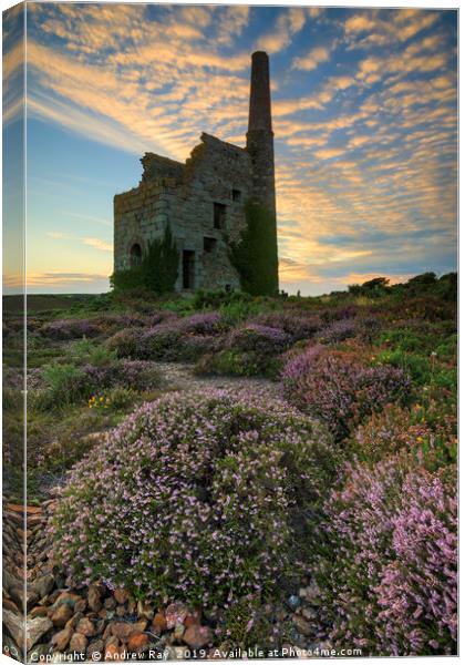 Cloud pattern over Tywarnhayle Engine House Canvas Print by Andrew Ray