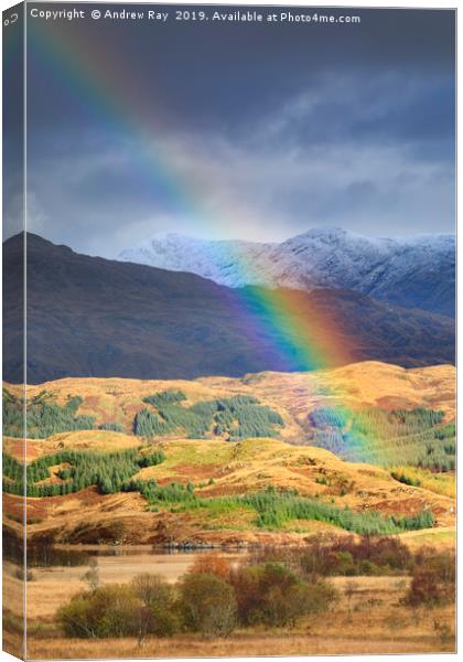 Rainbow over  Loch Tromlee Canvas Print by Andrew Ray