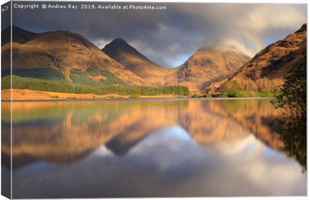 Reflections in Lochan Urr Canvas Print by Andrew Ray