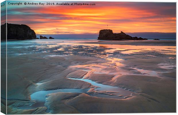 Sand patterns at sunset (Perranporth) Canvas Print by Andrew Ray
