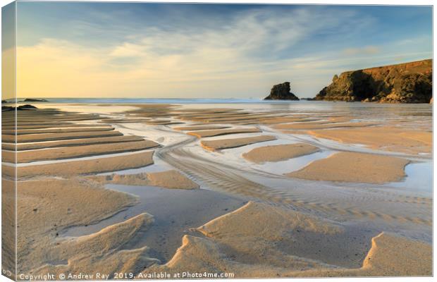 Late light on Porthcothan Beach Canvas Print by Andrew Ray