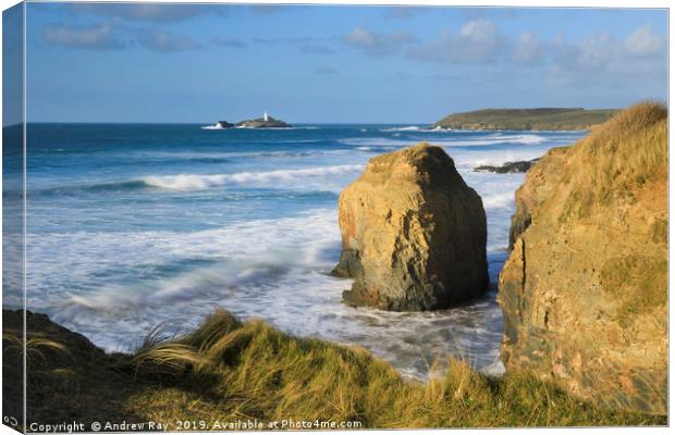Sea stack (Gwithian Towans) Canvas Print by Andrew Ray