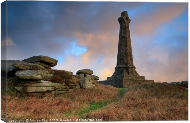 Towards the Bassett Monument (Carn Brea Canvas Print by Andrew Ray