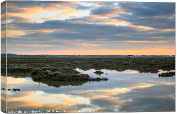 Sunset reflections (North Fambridge) Canvas Print by Andrew Ray