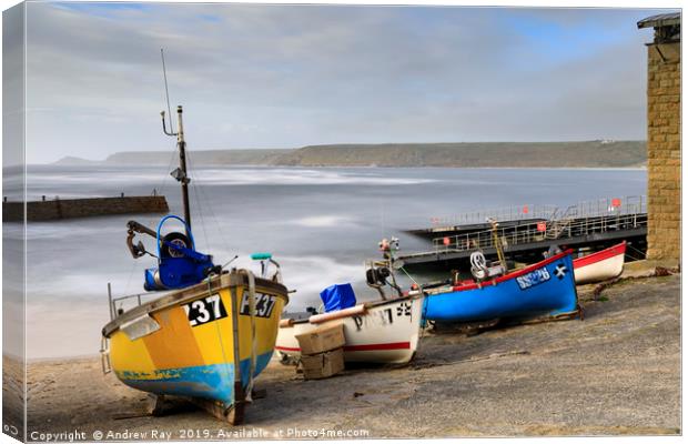 Fishing boats at Sennen Cove Canvas Print by Andrew Ray