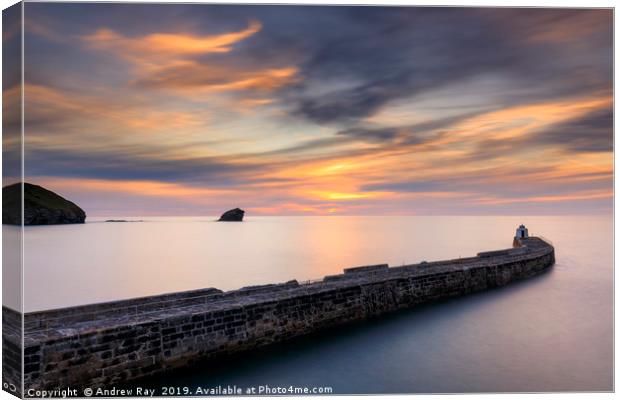 Pier at sunset (Portreath) Canvas Print by Andrew Ray