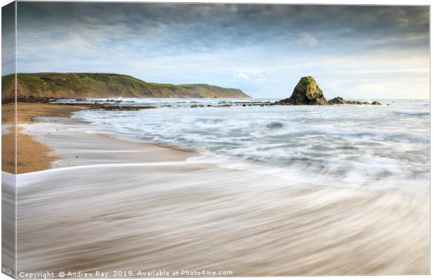 Receding wave at Widemouth Bay Canvas Print by Andrew Ray