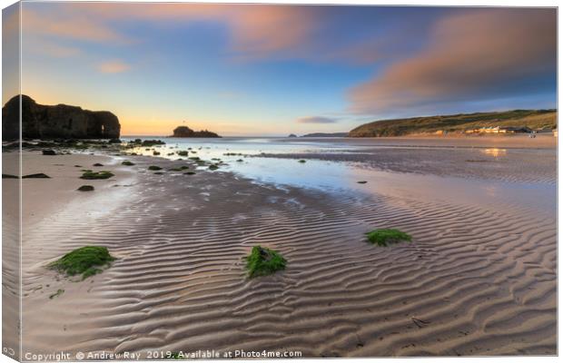 Evening at Perranporth Beach Canvas Print by Andrew Ray