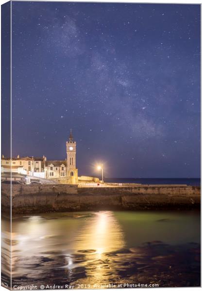 Milky Way over Porthleven Clock Canvas Print by Andrew Ray