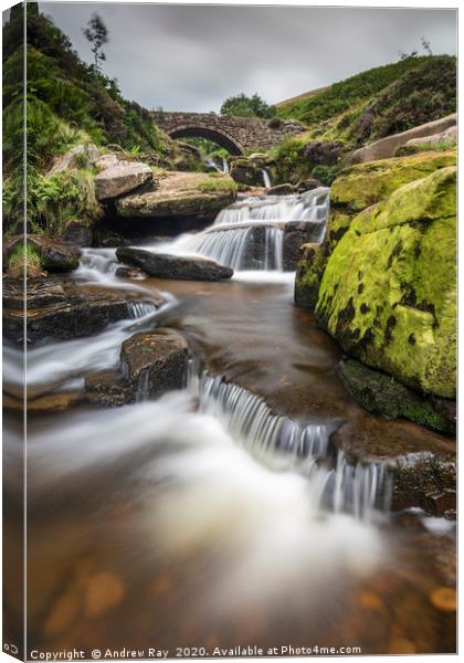 Waterfalls at Three Shires Head Canvas Print by Andrew Ray