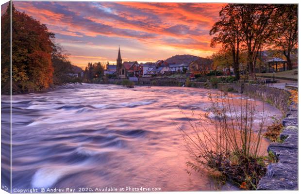 River Dee at sunrise (Llangollen) Canvas Print by Andrew Ray
