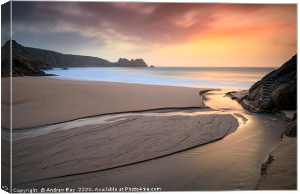 Stream at sunrise (Porthcurno) Canvas Print by Andrew Ray