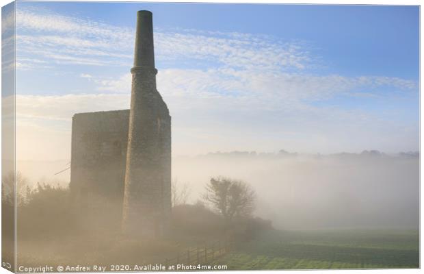 Engine house in the mist (Wheal Unity Wood) Canvas Print by Andrew Ray