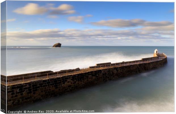 Clouds over Portreath Pier and Gull Rock Canvas Print by Andrew Ray