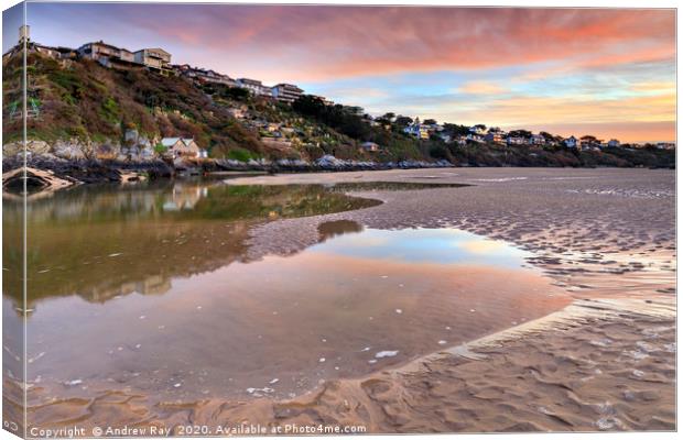 Reflections of sunrise (The Gannel) Canvas Print by Andrew Ray