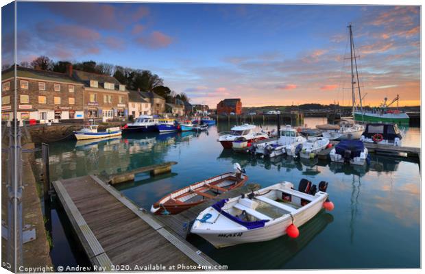 Boats at Sunrise (Padstow) Canvas Print by Andrew Ray