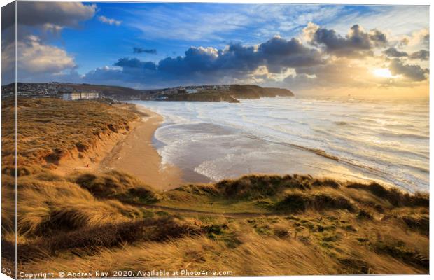Setting Sun (Perranporth) Canvas Print by Andrew Ray