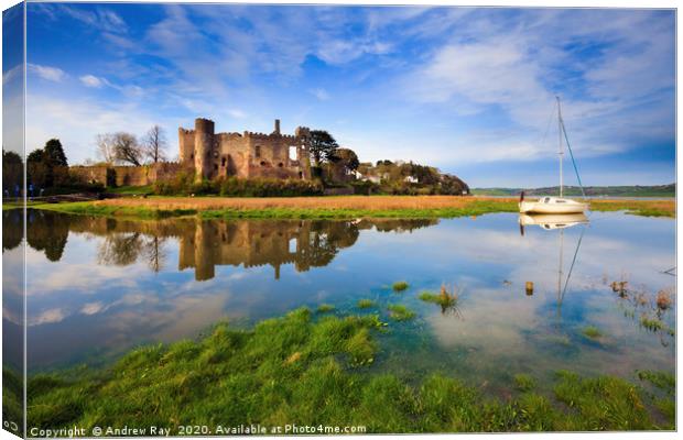 Reflections at Laugharne Canvas Print by Andrew Ray