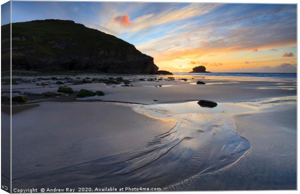 Setting Sun at Portreath Canvas Print by Andrew Ray