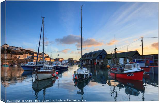 Boats at Sunrise (Mevagissey) Canvas Print by Andrew Ray