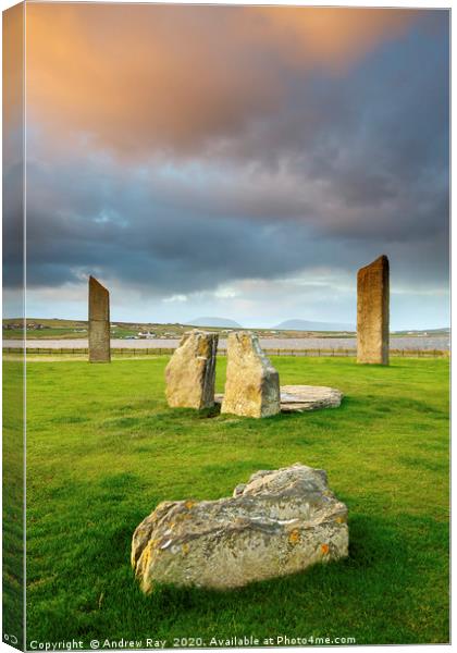 Storm Clouds at Sunrise (Stones of Stenness) Canvas Print by Andrew Ray