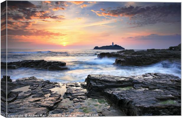 Sunset at Godrevy Canvas Print by Andrew Ray