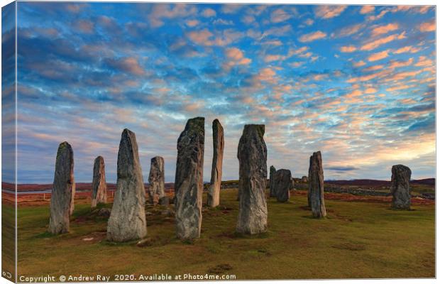 Sunset at Callanish Stone Circle Canvas Print by Andrew Ray
