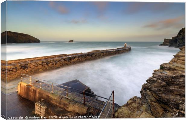 Portreath Pier at sunrise Canvas Print by Andrew Ray
