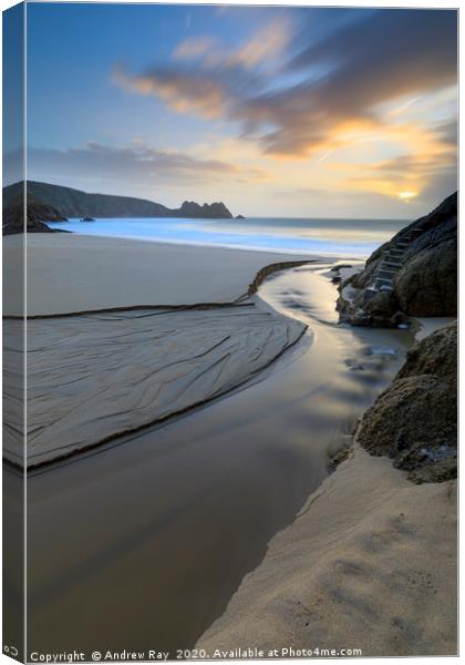 Early morning at Porthcurno Canvas Print by Andrew Ray